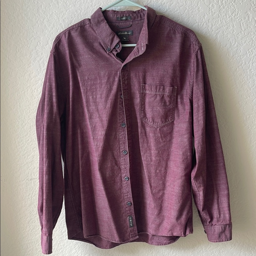 Eddie Bauer Red Casual Button Down Shirt Relaxed Fit